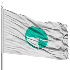 Image showing Nagano Capital City Flag on Flagpole, Flying in the Wind, Isolated on White Background