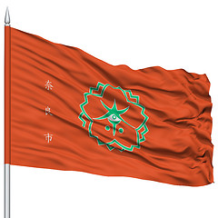 Image showing Nara Capital City Flag on Flagpole, Flying in the Wind, Isolated on White Background