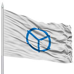 Image showing Matsue Capital City Flag on Flagpole, Flying in the Wind, Isolated on White Background