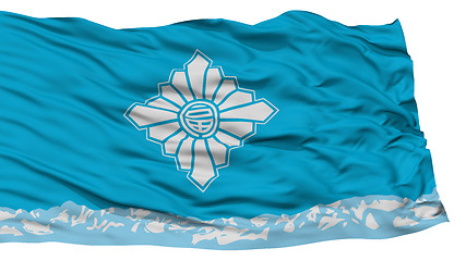 Image showing Isolated Toyama Flag, Capital of Japan Prefecture, Waving on White Background