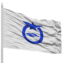 Image showing Otsu Capital City Flag on Flagpole, Flying in the Wind, Isolated on White Background