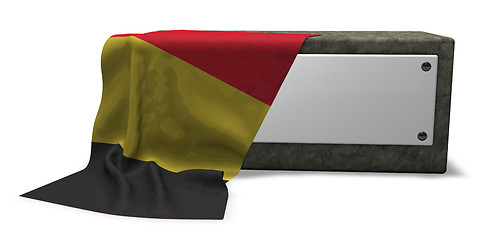 Image showing stone socket with blank sign and flag of belgium - 3d rendering