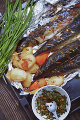 Image showing Baked fish and vegetable