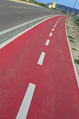 Image showing Red bicycle path