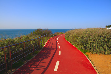 Image showing Red bicycle path