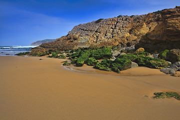 Image showing Green stones on the seashore