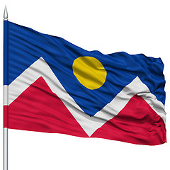 Image showing Denver Flag on Flagpole, Waving on White Background