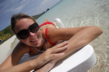 Image showing Smiling Woman on Tropical Beach