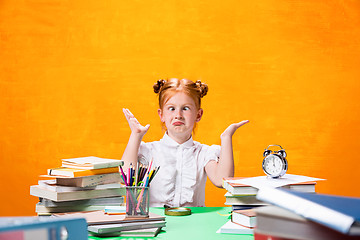 Image showing Teen girl with lot of books