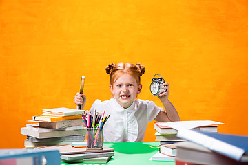 Image showing Teen girl with lot of books