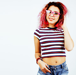 Image showing young happy smiling latin american teenage girl emotional posing on white background, lifestyle people concept 