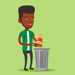 Image showing Man throwing junk food vector illustration.