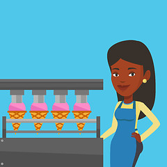 Image showing Worker of factory producing ice-cream.