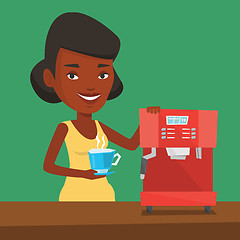 Image showing Woman making coffee vector illustration.