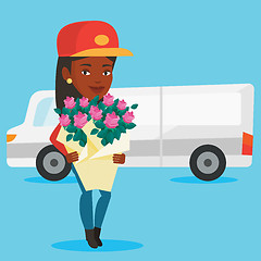 Image showing Delivery courier holding bouquet of flowers.