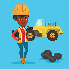 Image showing Miner with a big excavator on background.