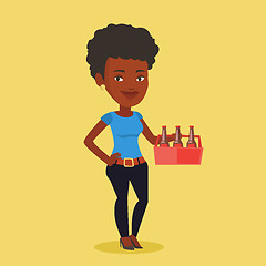 Image showing Woman with pack of beer vector illustration.