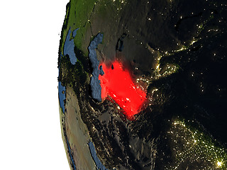 Image showing Sunset over Turkmenistan from space