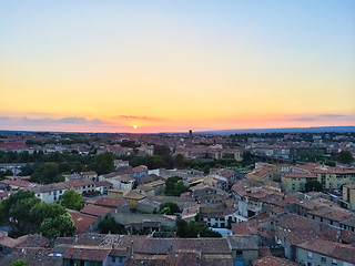 Image showing Picturesque town of Carcassonne in sunset