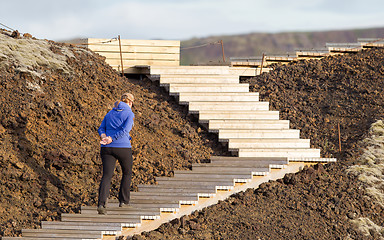 Image showing Shot of a young woman hiking in Iceland