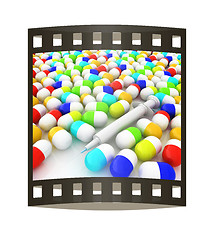 Image showing Tablets background. 3D illustration. The film strip