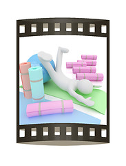 Image showing 3d man on a karemat with fitness ball. 3D illustration. The film