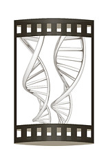 Image showing DNA structure model. 3d illustration. The film strip