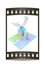 Image showing 3d man on a karemat with fitness ball. 3D illustration. The film