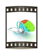 Image showing stethoscope and brain. 3d illustration. The film strip