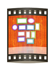 Image showing Mock up picture frames on wood wall. 3d illustration. The film s