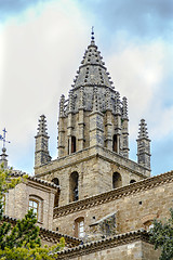 Image showing church bell tower Late 16th century late Gothic building of San Esteban built in the village of Loarre Aragon Huesca Spain