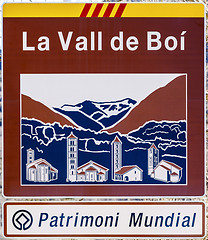 Image showing Road sign indicating the entrance to the Vall de Boi