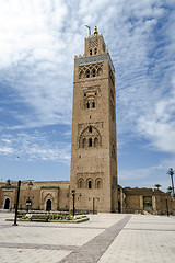 Image showing Djemaa EL Fna square and Koutoubia mosque in Marrakech Morocco