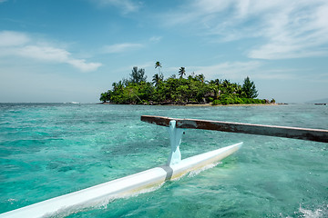 Image showing Pirogue on the way to paradise tropical atoll in Moorea Island l