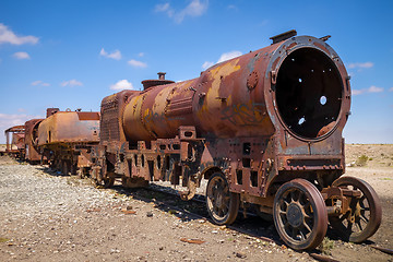 Image showing Train cemetery in Uyuni, Bolivia