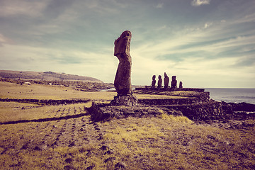 Image showing Moais statues, ahu tahai, easter island