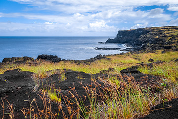 Image showing Easter island cliffs and pacific ocean landscape