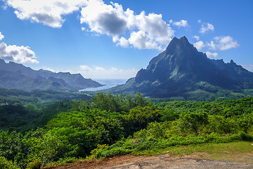 Image showing Aerial view of Opunohu, Cook’s Bay and lagoon in Moorea Island