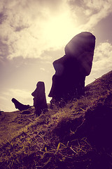 Image showing Moais statues on Rano Raraku volcano, easter island