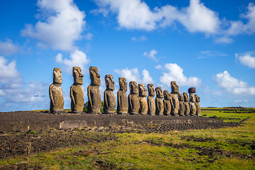 Image showing Moais statues, ahu Tongariki, easter island