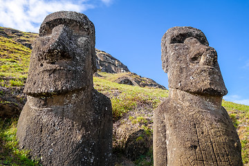 Image showing Moais statues on Rano Raraku volcano, easter island