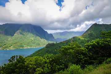 Image showing Aerial view of Opunohu Bay and lagoon in Moorea Island