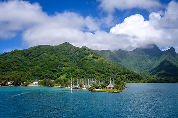 Image showing Moorea island harbor and pacific ocean lagoon landscape