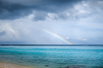 Image showing Rainbow on Temae Beach lagoon in Moorea island