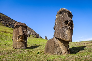 Image showing Moais statues on Rano Raraku volcano, easter island