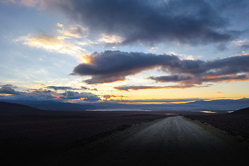 Image showing Sunset on altiplano mountains road in sud Lipez reserva, Bolivia