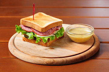 Image showing sandvich with cheese, salami and lettuce