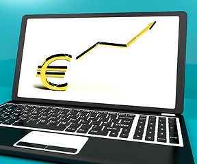 Image showing Euro Sign And Up Arrow On Computer For Earnings Or Profit