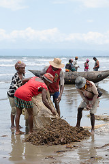 Image showing Native Malagasy fishermen fishing on sea, Madagascar