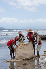 Image showing Native Malagasy fishermen fishing on sea, Madagascar